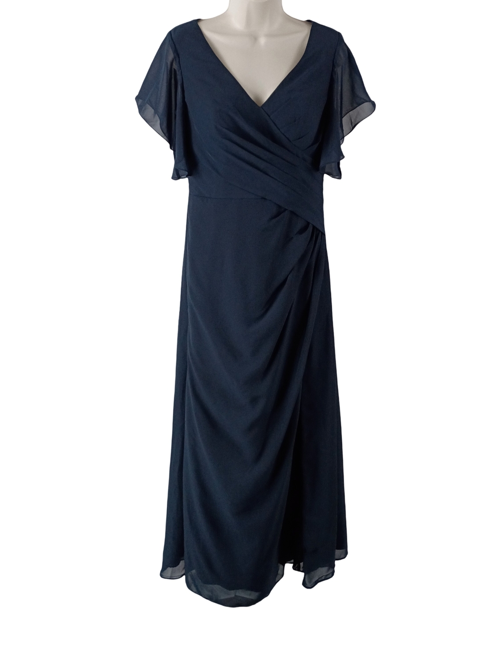 JJs House Navy Wrap-Style Flutter Sleeve Maxi Dress Gown